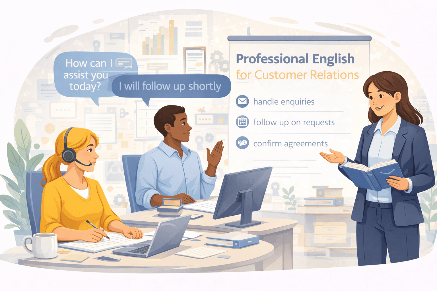 Inglés profesional para gestión administrativa con clientes